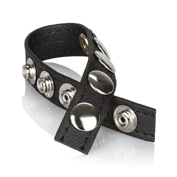 CalExotics Anal Adonis Leather Collection Ares 5 Snap Adjustable Strap Black