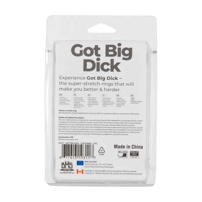 Dildos PowerBullet Got Big Dick Super Stretch Cock Rings Black 3 Pack