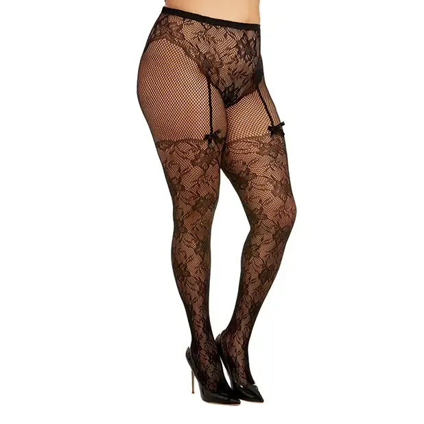 Dreamgirl International Female Sex Toys Lace and Fishnet Pantyhose with HighWaisted Lace Panty Design Black QN Dreamgirl International Female Sex Toys Lace and Fishnet Pantyhose with HighWaisted Lace Panty Design Black QN