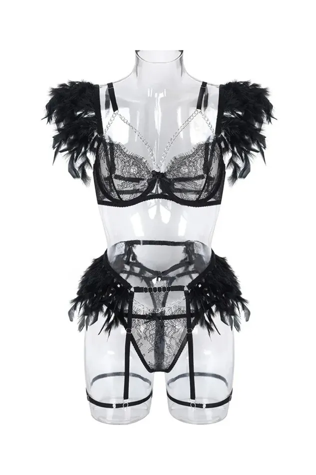 Feather Fantasy 3PC Lingerie Set KAAL Anal