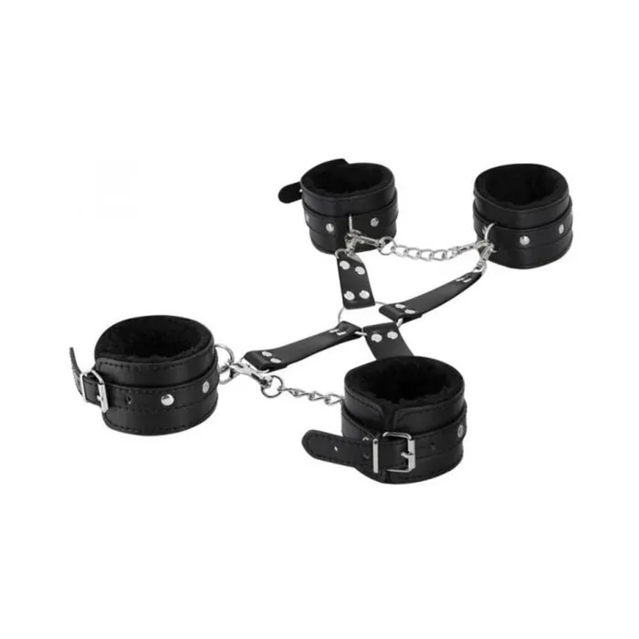Male Power Restraints Male Power Leather All 4s Fuzzy Cuff Set Black