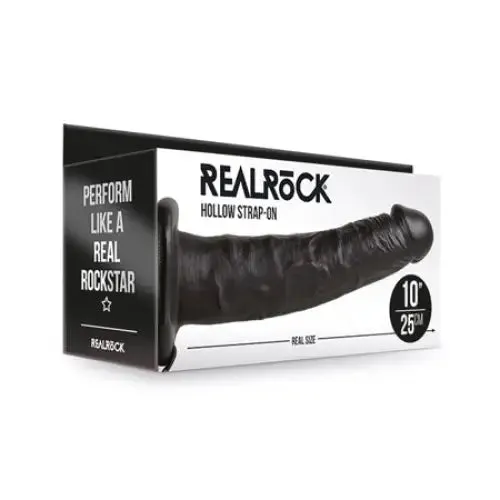SHOTS AMERICA Female Sex Toys RealRock Realistic 10 in Hollow StrapOn Black SHOTS AMERICA Female Sex Toys RealRock Realistic 10 in Hollow StrapOn Black