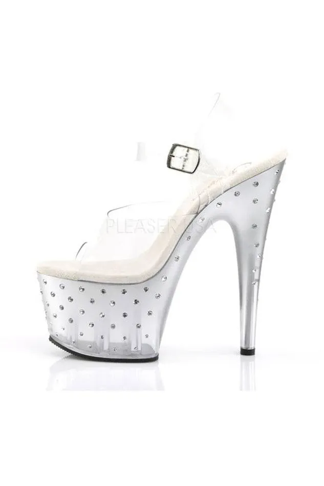 Anal Pleaser USA Stardust 7 Rhinestone Studded Platform Heel ClearSilver Pleaser USA