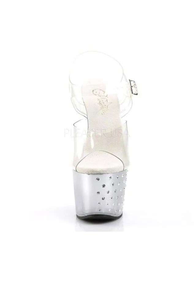 Anal Pleaser USA Stardust 7 Rhinestone Studded Platform Heel ClearSilver Pleaser USA