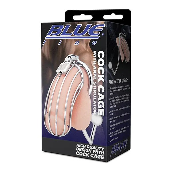 BLUE LINE Male Sex Toys Blue Line Cock Cage With Anal Stimulator