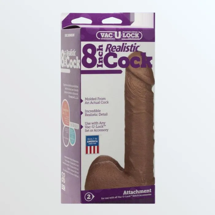 Doc Johnson Dildos VacULock 8 Realistic Brown Cock for Harnesses