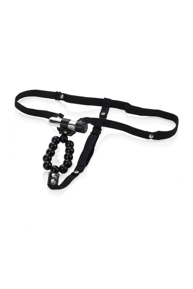 Male Sex Toys Cal Exotics Cal Exotics Vibrating Lovers Thong With Stroker Beads Black
