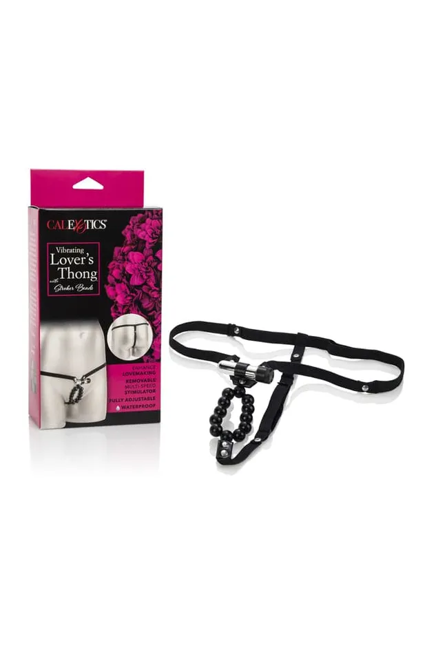 Male Sex Toys Cal Exotics Cal Exotics Vibrating Lovers Thong With Stroker Beads Black