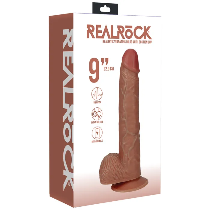 Shots Toys Dildos Shots Real Rock Realistic Straight Vibrating Dildo With Balls 9 Inch Tan