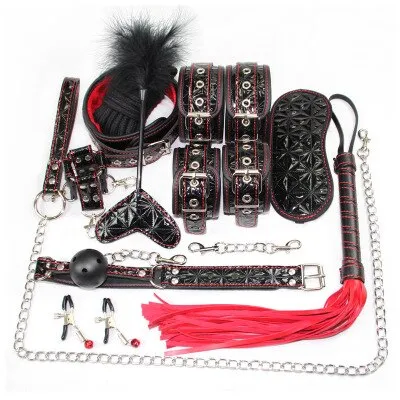 Couples LAZADASEXTOYS 10 pices Sexy en cuir en peluche Couples alternatifs flirter produits pour adultes BDSM Sex Toys pour femmes fouet menottes Sexs Shop