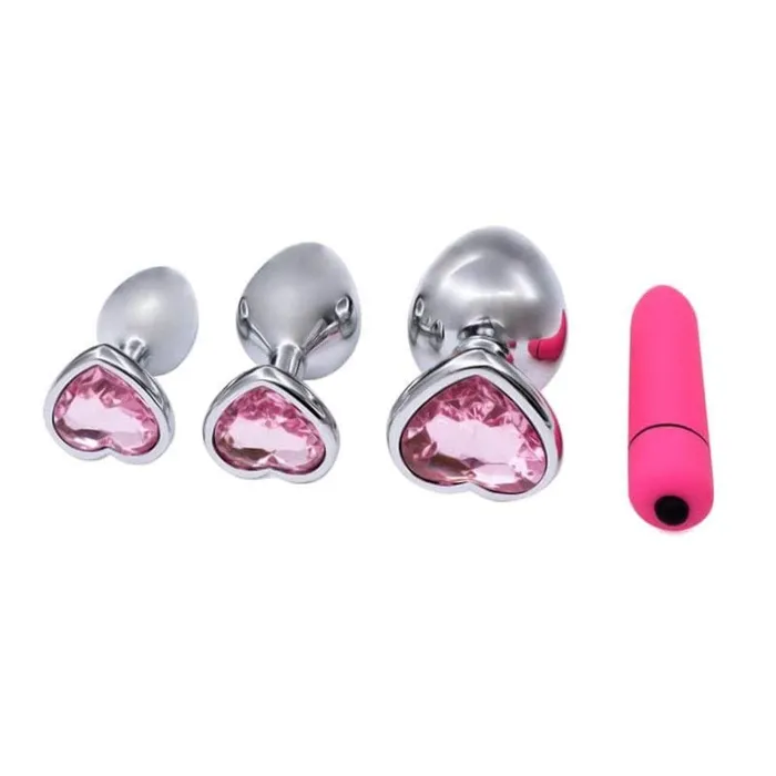 Lovegasm Anal Pink Jewel HeartShaped Princess Plug With Vibrator 28 to 366 Long Training Kit