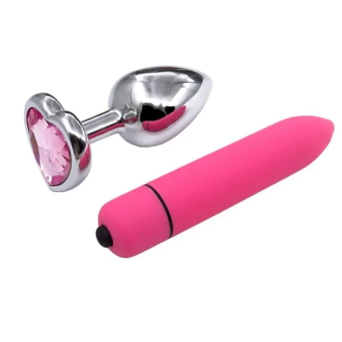 Lovegasm Anal Pink Jewel HeartShaped Princess Plug With Vibrator 28 to 366 Long Training Kit