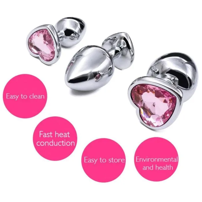Lovegasm Anal Pink Jewel HeartShaped Princess Plug With Vibrator 28 to 366 Long Training Kit