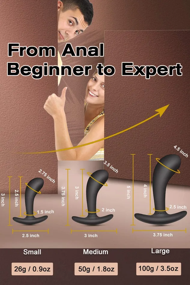 3 Sizes Wearable Anal Plugs Training Set with Flared Base Curved Shaft YOSPOSS Anal