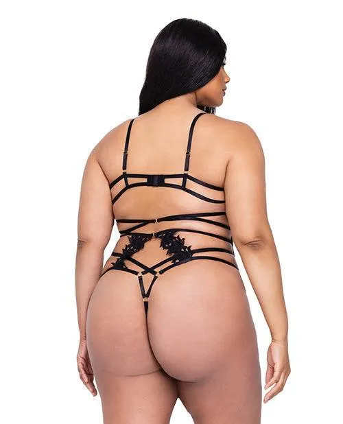 Vibrators Roma Costume INC Ebony Rose Floral Guipure Lace Trim Teddy Black