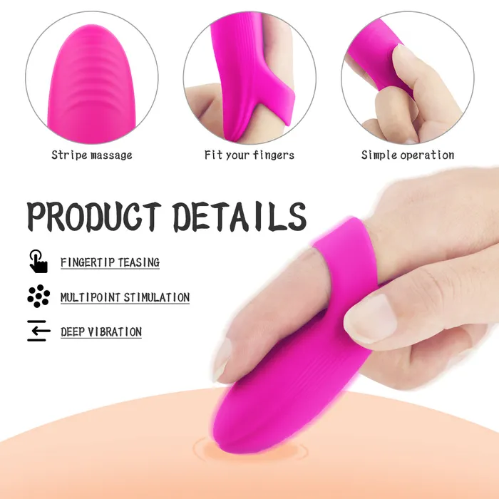 YOSPOSS Female Sex Toys Rechargeable Silicone Finger Vibrator with 9Pattern Fingertip Teasing