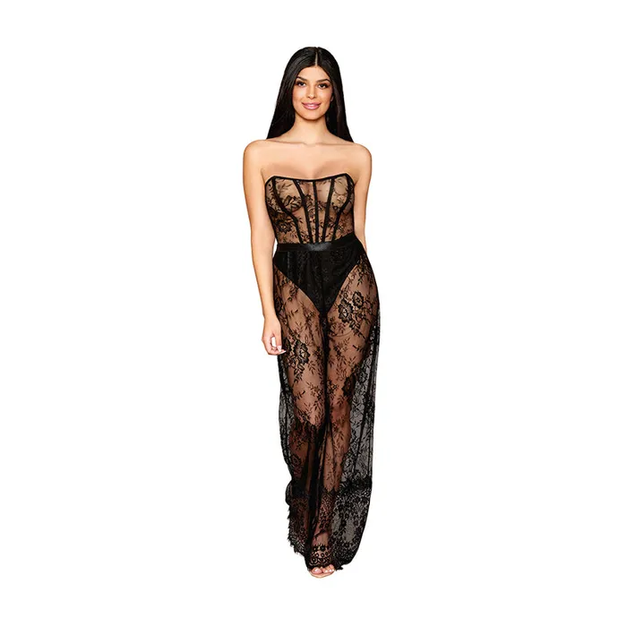 Anal Dreamgirl International Dreamgirl Floral Lace Lingerie Romper and HighWaisted Thong Set Black XL Anal Dreamgirl International Dreamgirl Floral Lace Lingerie Romper and HighWaisted Thong Set Black XL