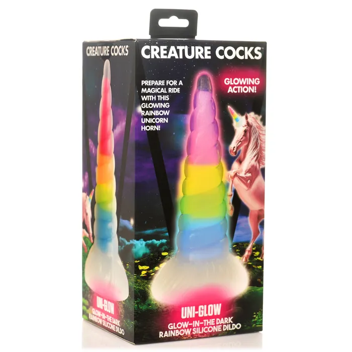 Creature Cocks Dildos UniGlow GlowintheDark Rainbow Silicone Dildo