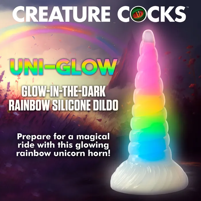 Creature Cocks Dildos UniGlow GlowintheDark Rainbow Silicone Dildo