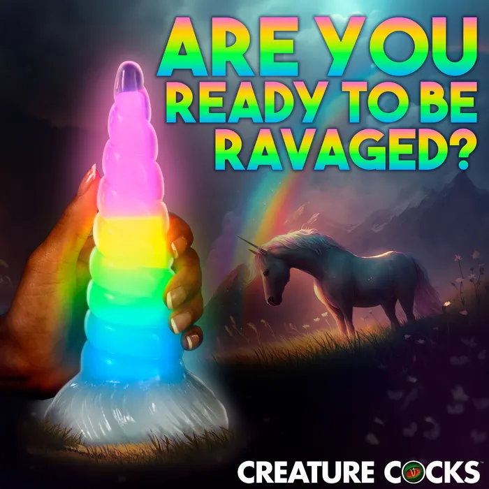 Creature Cocks Dildos UniGlow GlowintheDark Rainbow Silicone Dildo