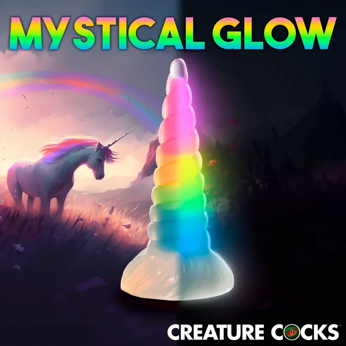 Creature Cocks Dildos UniGlow GlowintheDark Rainbow Silicone Dildo