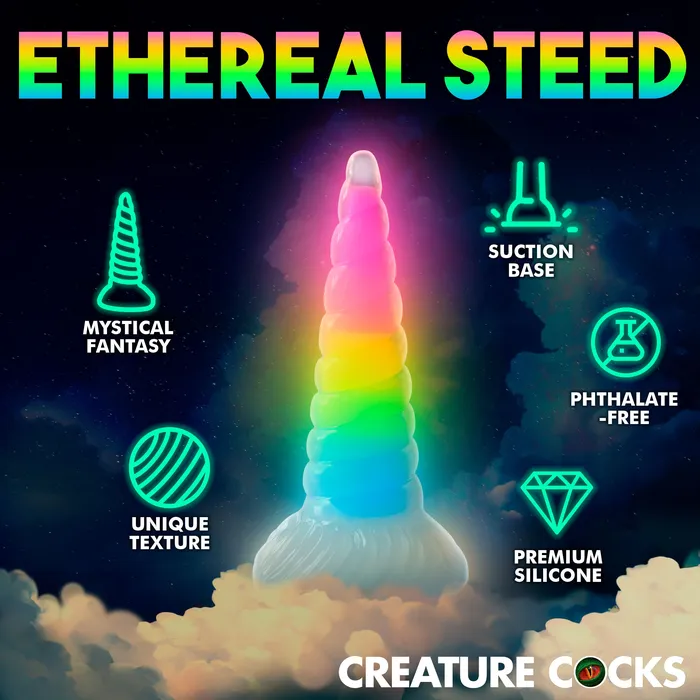 Creature Cocks Dildos UniGlow GlowintheDark Rainbow Silicone Dildo