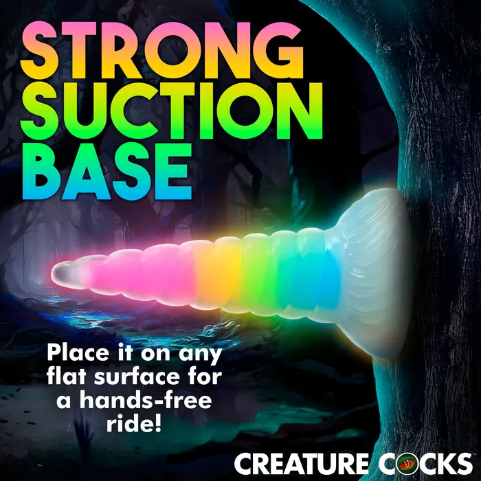 Creature Cocks Dildos UniGlow GlowintheDark Rainbow Silicone Dildo