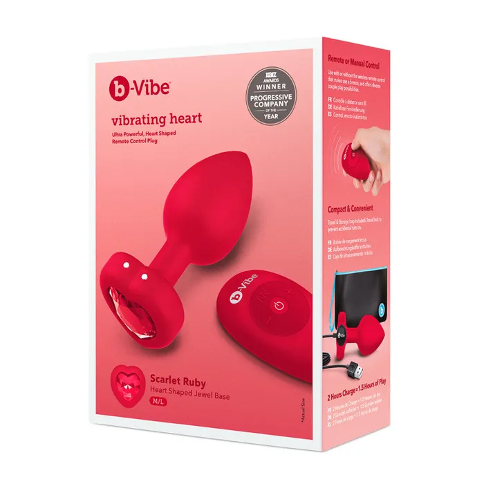 Its the Bomb Anal BVibe Vibrating Heart Butt Plugs w Remote MedLg Scarlet Ruby