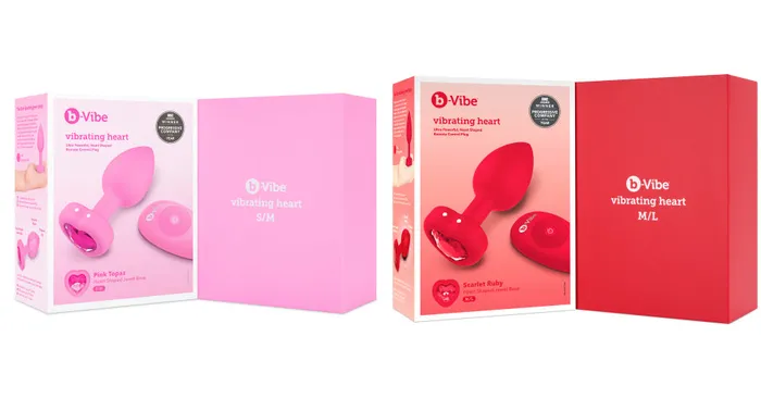 Its the Bomb Anal BVibe Vibrating Heart Butt Plugs w Remote MedLg Scarlet Ruby