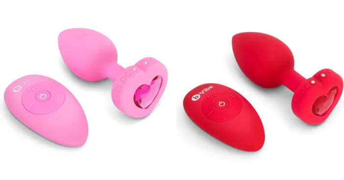 Its the Bomb Anal BVibe Vibrating Heart Butt Plugs w Remote MedLg Scarlet Ruby
