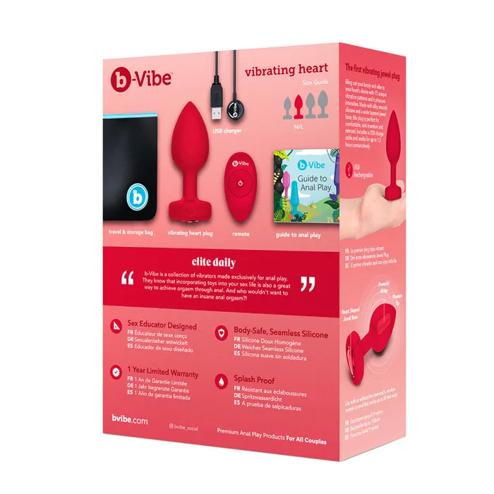 Its the Bomb Anal BVibe Vibrating Heart Butt Plugs w Remote MedLg Scarlet Ruby