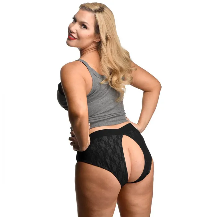 Lace Envy 3XL Crotchless Panty Harness Black Strap U Female Sex Toys
