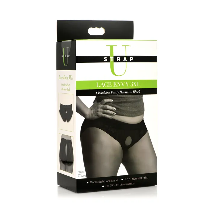 Lace Envy 3XL Crotchless Panty Harness Black Strap U Female Sex Toys