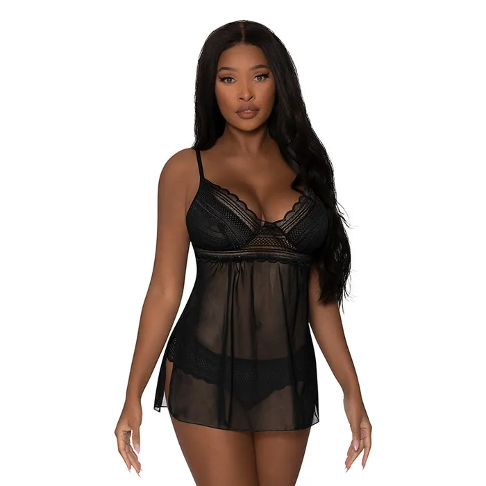 Magic Silk Anal Magic Silk Modern Romance Babydoll Thong Black LXL