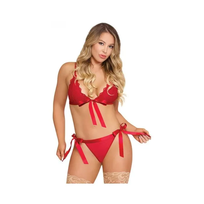 Magic Silk Anal Magic Silk Sugar Spice Ribbontie Bra Panty Set Red Lxl