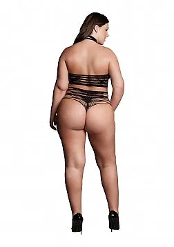 SHOTS AMERICA LLC Female Sex Toys TWO PIECE TURTLE NECK CROP TOP PANTY BLACK PS