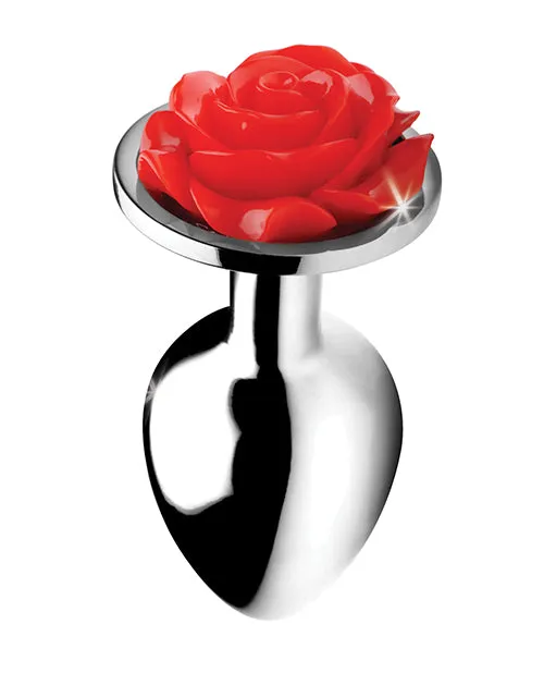 Anal Open Desires Booty Sparks Red Rose Anal Plug Silver