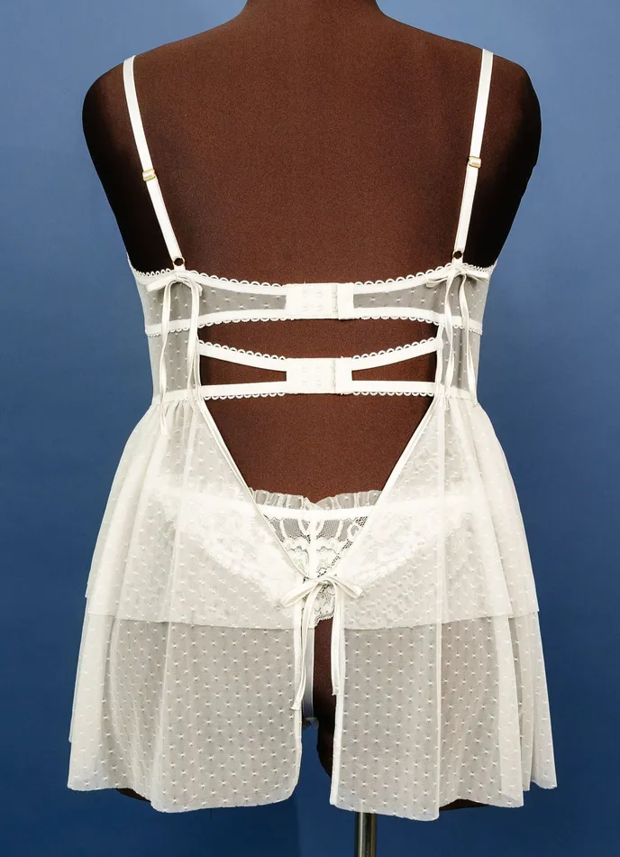 Couples Bridal Bundle Lace Mesh Bustier Tiered Babydoll Iridescent Cream Mentionables