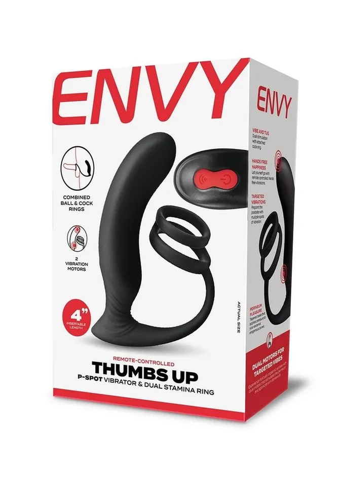 Envy Toys Female Sex Toys Envy Toys Thumbs Up Remote Controlled Rechargeable Silicone PSpot Vibrator and Dual Stamina Ring