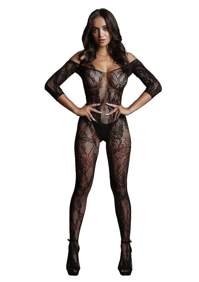 Le Desir Bodystockings Playsuits Le Desir Lace Sleeved Bodystocking