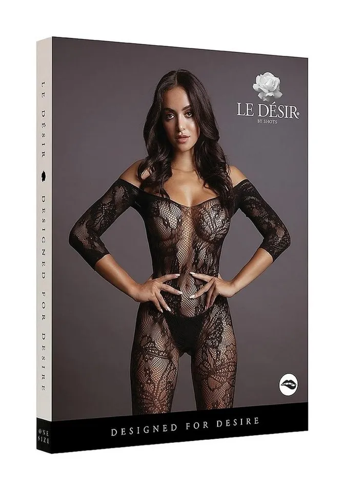 Le Desir Bodystockings Playsuits Le Desir Lace Sleeved Bodystocking