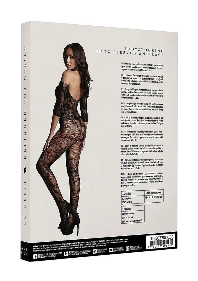 Le Desir Bodystockings Playsuits Le Desir Lace Sleeved Bodystocking