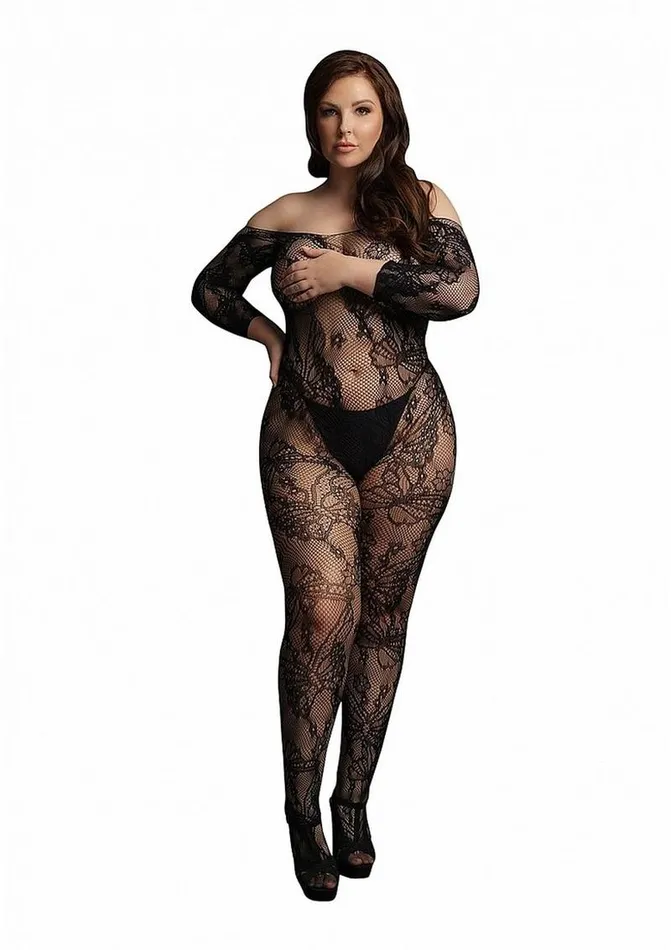 Le Desir Bodystockings Playsuits Le Desir Lace Sleeved Bodystocking