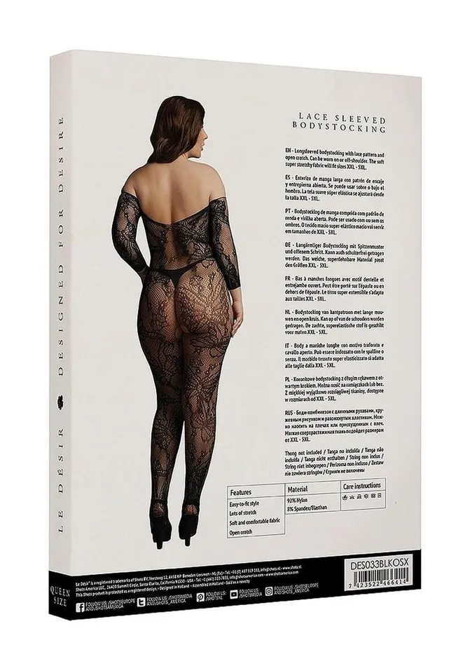 Le Desir Bodystockings Playsuits Le Desir Lace Sleeved Bodystocking
