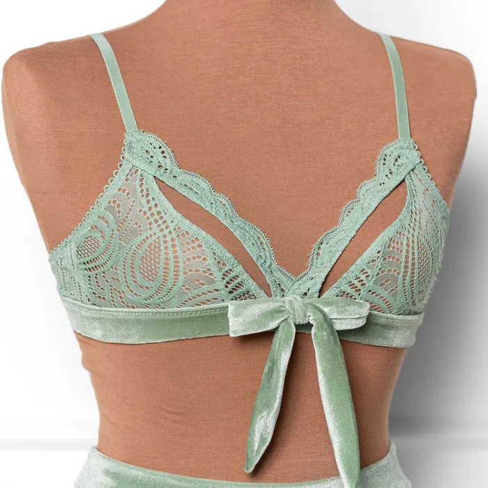 Mentionables Couples Lace Velvet Caged Bralette Misty Jade