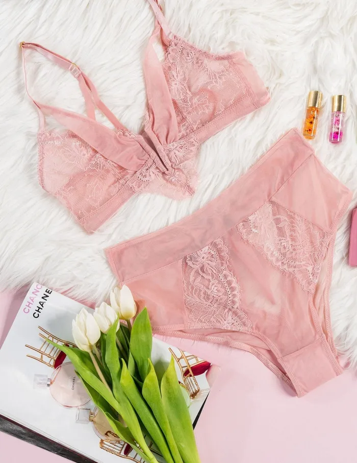 Mentionables Vibrators Lace Mesh VWire Bralette Blush Mentionables Vibrators Lace Mesh VWire Bralette Blush