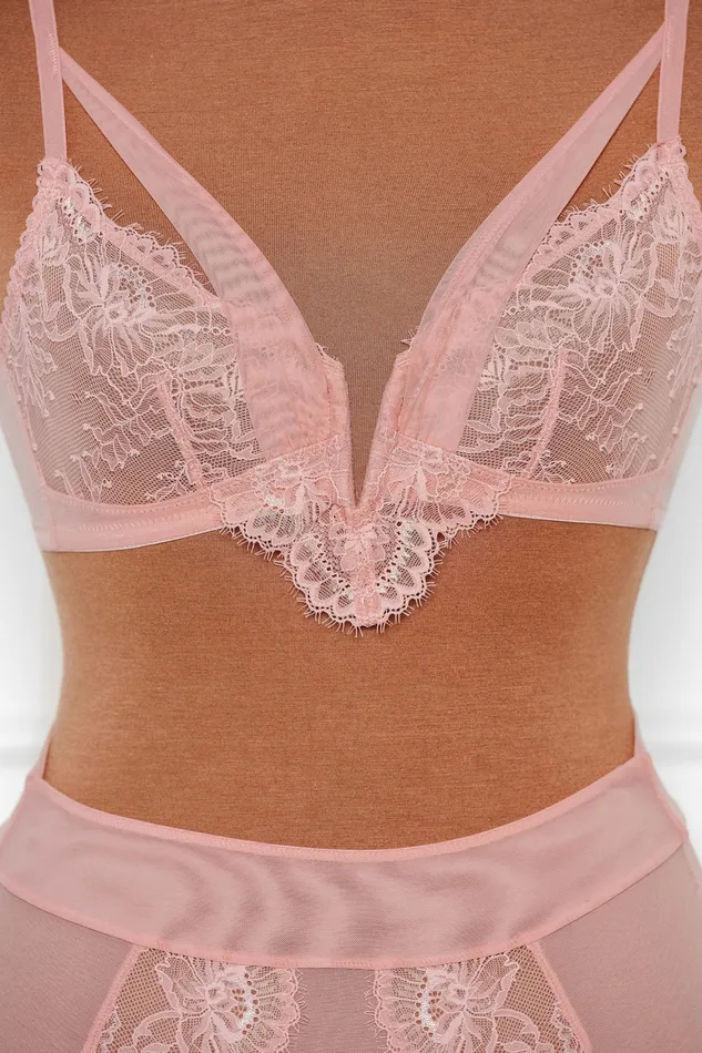 Mentionables Vibrators Lace Mesh VWire Bralette Blush Mentionables Vibrators Lace Mesh VWire Bralette Blush