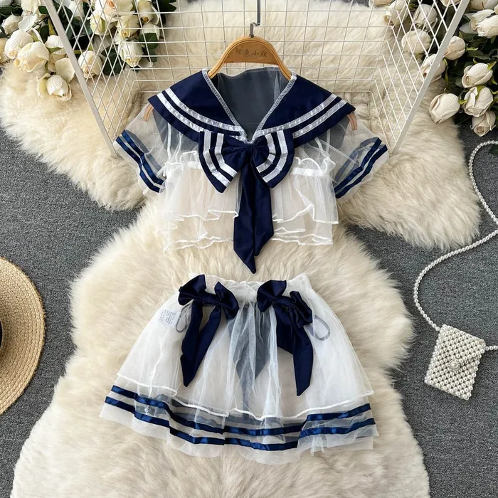 Sailor Tease Mesh Three Piece Lingerie Sinderella Couples