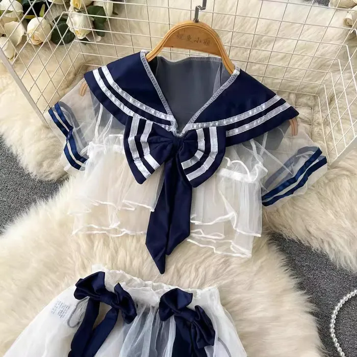 Sailor Tease Mesh Three Piece Lingerie Sinderella Couples