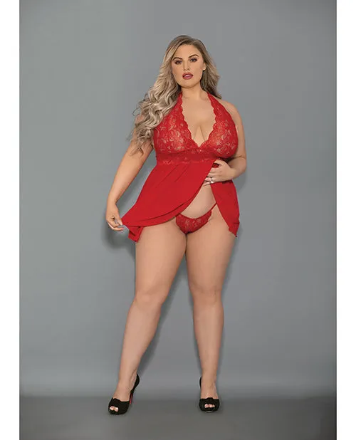 Vibrators Open Desires Euphoria Shorty Babydoll Open Panty Red QN